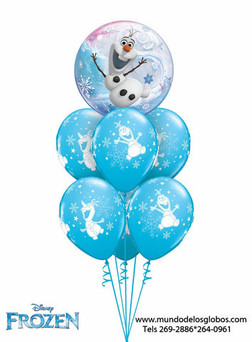 Bouquet de Frozen con Burbuja de Olaf y Globos Azules de Olaf, Reino del Hielo