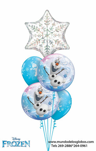 Bouquet de Frozen con Burbujas de Olaf y Copo de Nieve, Globos Azules de Olaf, Reino del Hielo
