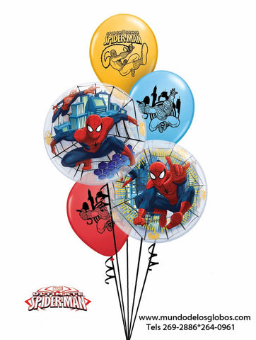 Bouquet Spiderman con Burbujas y Globos de Colores