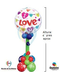 Pedestal Burbuja Gigante "I love You" con base estilizada de Globos látex