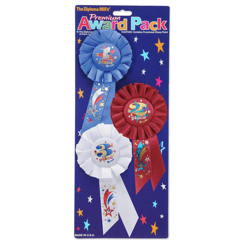 1st, 2nd, 3rd, Place Award Pack Rosettes, Size 3¼" x 6½"