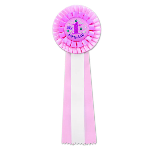 Pink My 1st Birthday Deluxe Rosette, Size 4½" x 13½"