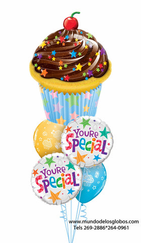 Bouquet You Are Special con Cupcake Gigante y Globos de Colores