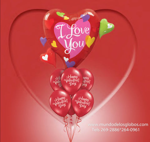 Bouquet con Globo de Corazon Gigante I Love You, Happy Valentine's Day