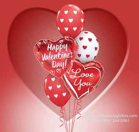 Bouquet de Happy Valentine´s Day con Corazon de I Love You y Corazones