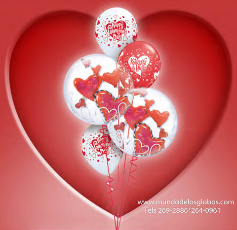 Bouquet de Burbujas con Corazones, Kisses & Huggs, Happy Valentine's Day