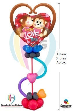 Adorno de Escritorio: Corazón Gigante "Happy Love Day" con base de globos látex