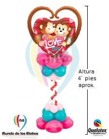 Pedestal: Corazón Mylar "Happy Love Day"  con base vertical látex estilizada