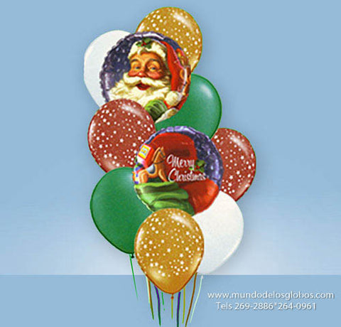Bouquet de Merry Chirstmas con Juguetes y Santa, Globos con Estrellas y Globos de Colores