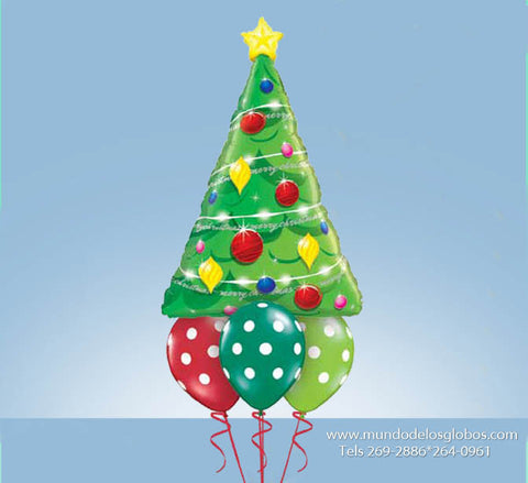 Bouquet de Arbol de Navidad con Globos de Colores con Bolas Blancas