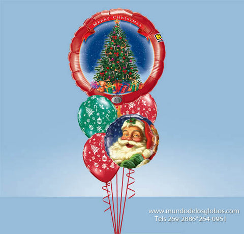 Bouquet de Merry Christmas con Globo Gigante de Arbol de Navidad, Globo de Santa, y Globos de Colores de Navidad